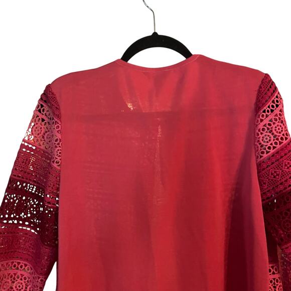 Misook Petite Small Crocheted 3/4 Sleeve Pink Blazer Jacket Topper - Picture 8 of 11